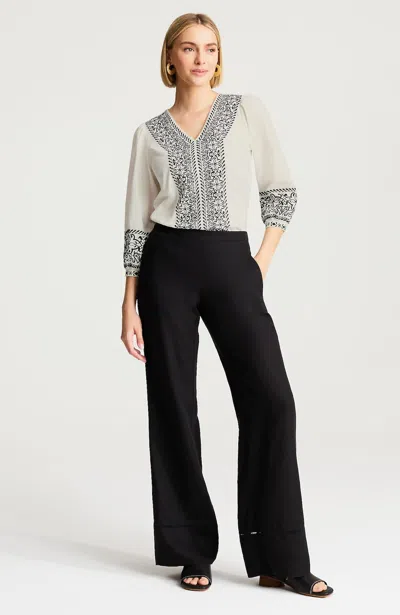 Jjill Pure Jill Linen-blend Wide-leg Pants In Black