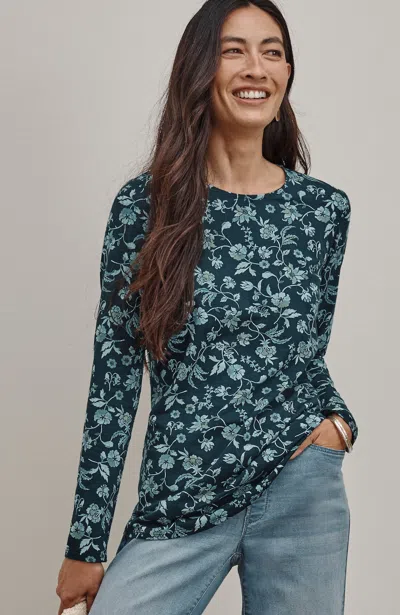 Jjill J.jill Pure Jill Long-sleeve Shirttail Tee In Pine Green Watercolor Jacobean