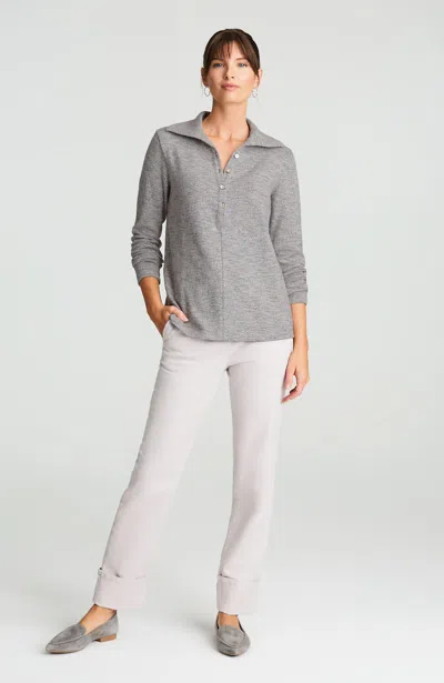 Jjill Pure Jill Marl Slub Collared Top In Charcoal Blue/oatmeal Heather