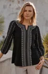 Jjill J.jill Pure Jill Mixed-media Embroidered Top In Black,white