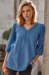Jjill J.jill Pure Jill Mixed-media Embroidered Tunic In Light Blue Lake
