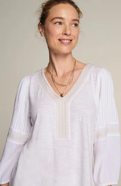 Jjill J.jill Pure Jill Mixed-media Embroidered Tunic In White,dark Oatmeal