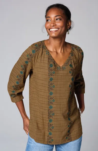 Jjill J.jill Pure Jill Multicolor-embroidered V-neck Top In Light Oak Grove Multi