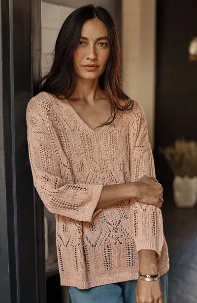 Jjill J.jill Pure Jill Open-textured V-neck Sweater In Rose Blush