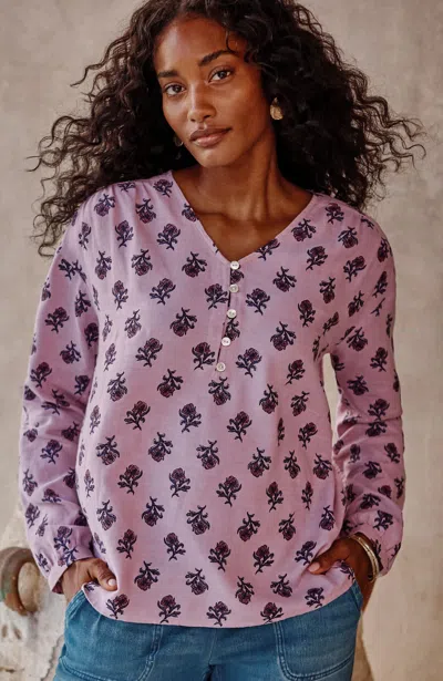 Jjill J.jill Pure Jill Organically Grown Cotton Block-print Top In Iced Mauve Stamped Iris
