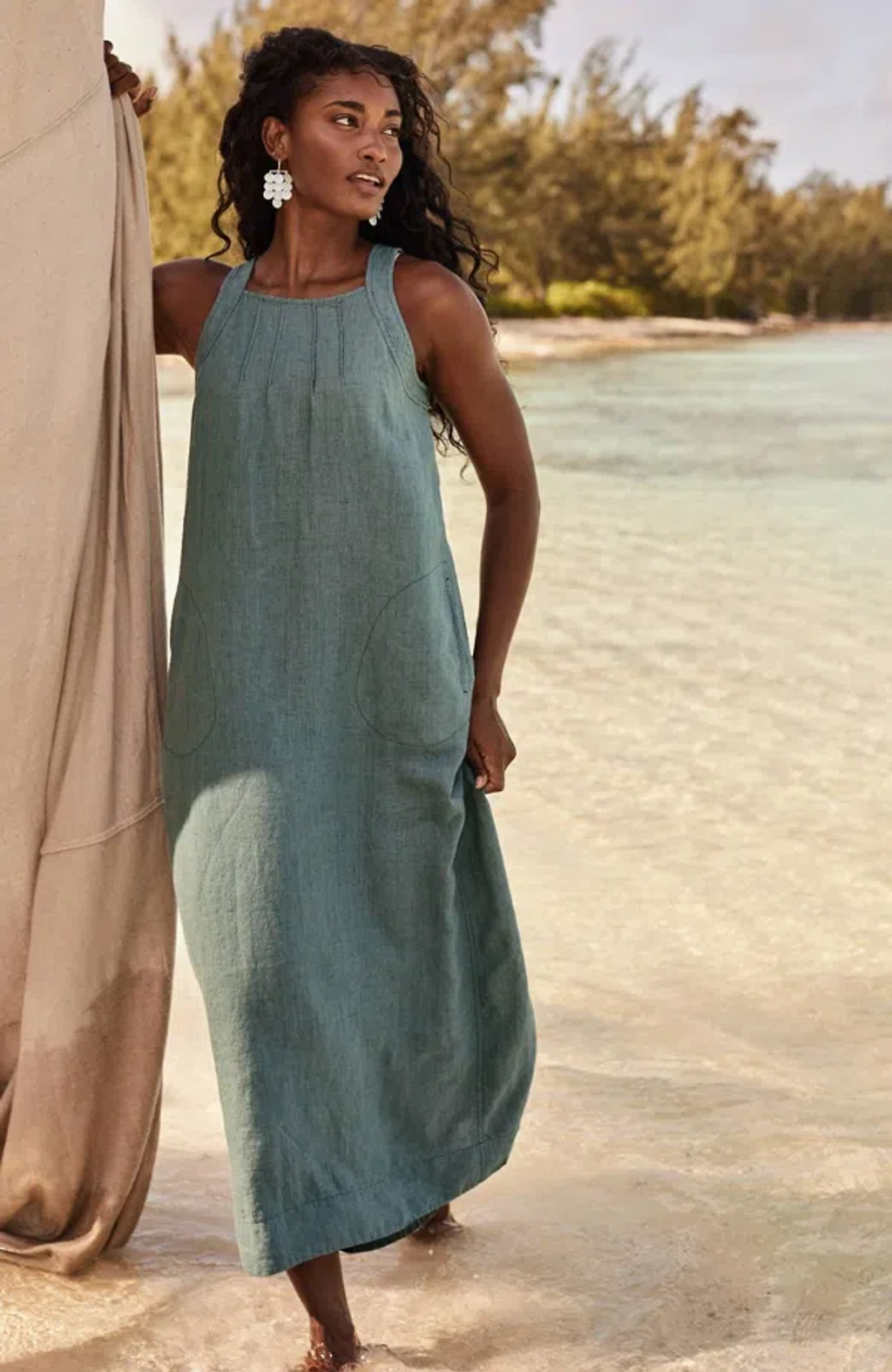 Jjill J.jill Pure Jill Pintucked Linen Dress In Steel Blue Melange