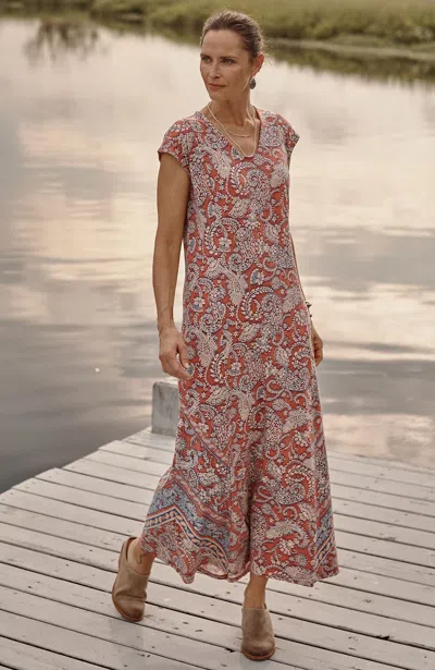 Jjill J.jill Pure Jill Placed-border Maxi Dress In Soft Pottery Vintage Paisley Border