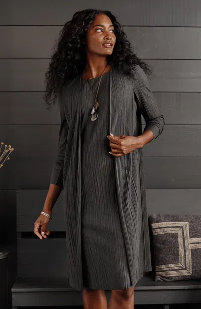 Jjill J.jill Pure Jill Pleated Knit Duster In Dark Charcoal Heather
