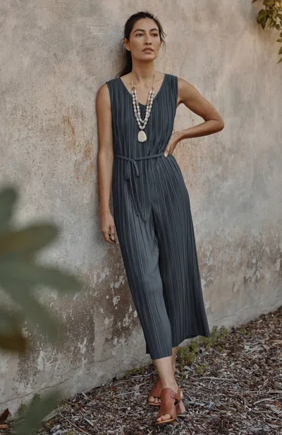 Jjill J.jill Pure Jill Pleated Knit Jumpsuit In Black Pearl