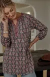 Jjill J.jill Pure Jill Printed & Embroidered Knit Tunic In Navy Blue Ornate Trellis