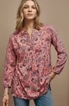 Jjill J.jill Pure Jill Printed Henley Tunic In Coral Stone Artisnal Jacobean