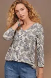 Jjill J.jill Pure Jill Printed V-neck Tee In Oatmeal Heather Painted Paisley