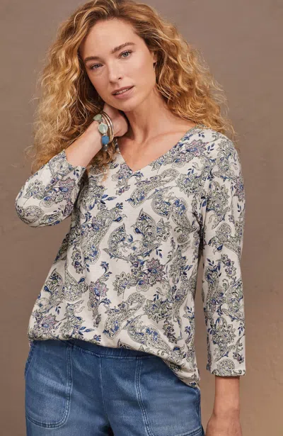 Jjill J.jill Pure Jill Printed V-neck Tee In Oatmeal Heather Painted Paisley