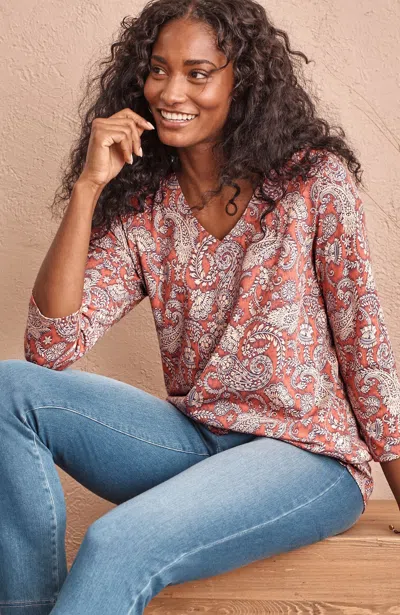 Jjill J.jill Pure Jill Printed V-neck Tee In Soft Pottery Vintage Paisley