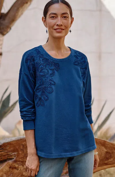Jjill J.jill Smocked Henley Top In Blue Jasper