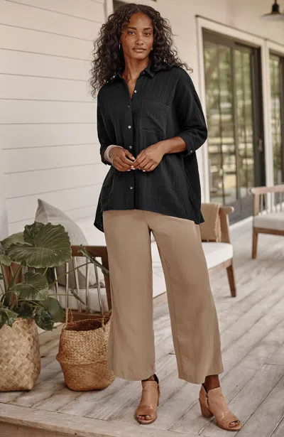 Jjill J.jill Pure Jill Relaxed Gauze Button-front Top In Black
