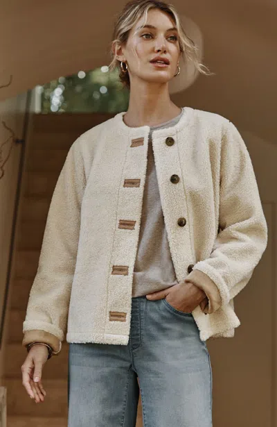 Jjill J.jill Pure Jill Reversible Teddy Jacket In Oatmeal,camel