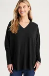 Jjill J.jill Pure Jill Ribbed-cuffs V-neck Pullover In Black