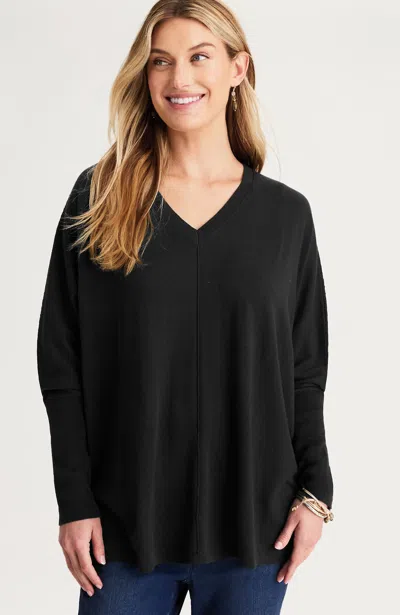 Jjill J.jill Pure Jill Ribbed-cuffs V-neck Pullover In Black