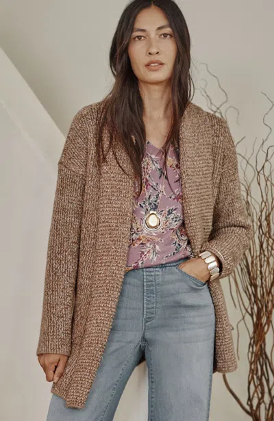 Jjill J.jill Pure Jill Ribbed-texture Shawl-collar Cardi In Light Toffee Multi