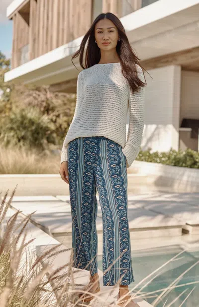Jjill Pure Jill Sateen Wide-leg Crops Pants In Blue