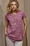 Jjill J.jill Pure Jill Scoop-neck Elliptical Tee In Dark Pink Blossom Ornate Stamp