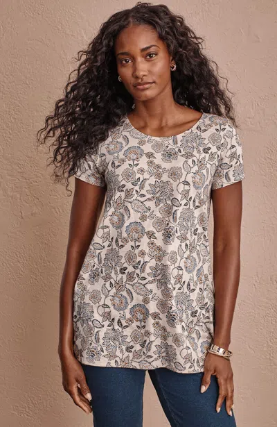 Jjill J.jill Pure Jill Scoop-neck Elliptical Tee In Oatmeal Heather Stitched Floral