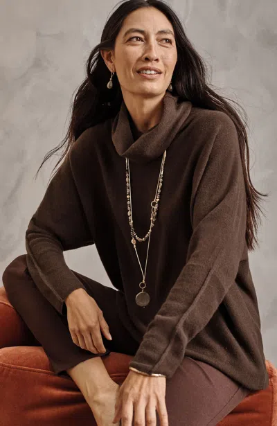 Jjill J.jill Pure Jill Scrunch-neck Recycled-cashmere Sweater In Chocolate