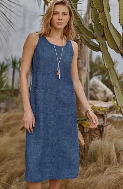 Jjill Pure Jill Seamed Linen Dress In Deep River Multi