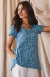 Jjill J.jill Pure Jill Side-slit Elliptical Tee In Soft Blue Wave Mixed Artisanal Floral