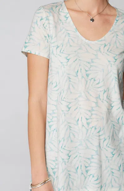 Jjill J.jill Pure Jill Side-slit Elliptical Tee In Turquoise Small Painterly Leaves