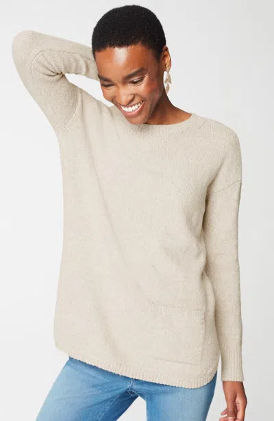 Jjill J.jill Pure Jill Single-front-pocket Sweater In Dark Pumice Heather,white