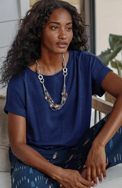 Jjill J.jill Pure Jill Slub Boat-neck Tee In Blue Sea