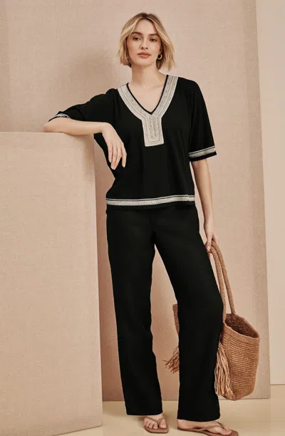 Jjill Pure Jill Slub Straight-leg Pants In Black