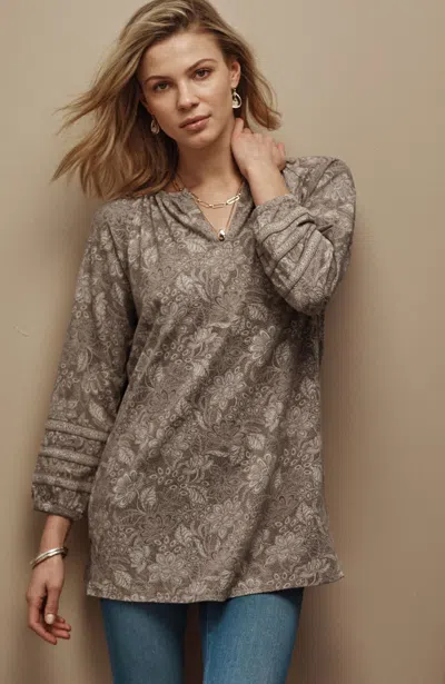 Jjill J.jill Pure Jill Soft-sleeve Printed Tunic In Driftwood Etched Stencil Mix