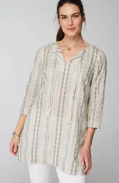 Jjill J.jill Pure Jill Split-neck Dobby Tunic In Cream Multi
