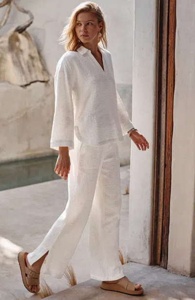 Jjill J.jill Pure Jill Textured Cotton-gauze Pants In Cream Multi