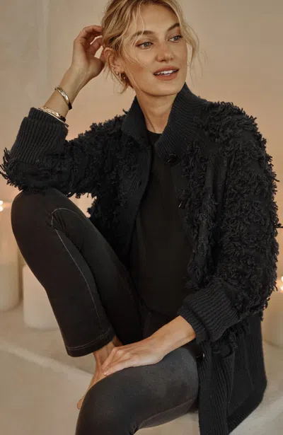 Jjill J.jill Pure Jill Textured Fringe Cardi In Black