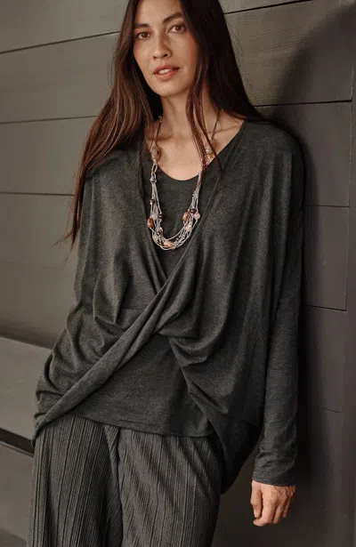 Jjill J.jill Pure Jill Twist-front Top In Dark Charcoal Heather