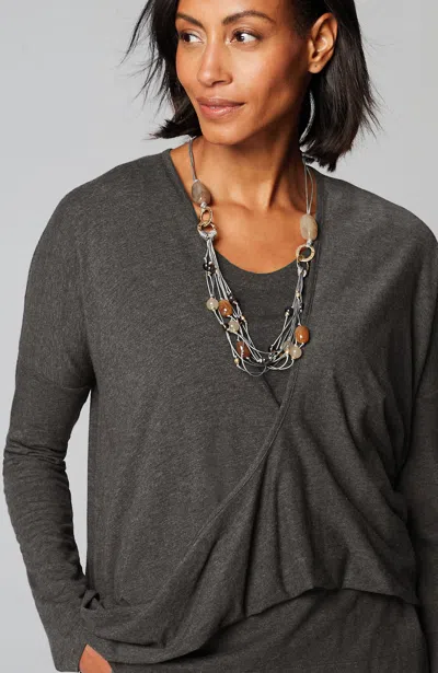Jjill J.jill Pure Jill Twist-front Top In Dark Charcoal Heather
