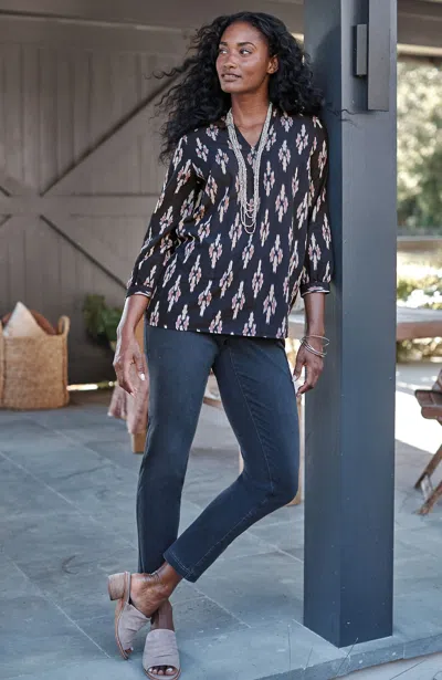 Jjill J.jill Pure Jill V-neck Ikat Top In Black Multi