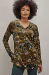Jjill J.jill Pure Jill Velour V-neck Tunic In Dark Ochre Moody Watercolor