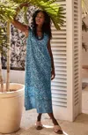 Jjill J.jill Pure Jill Waist-seamed Maxi Dress In Soft Blue Wave Mixed Artisanal Floral