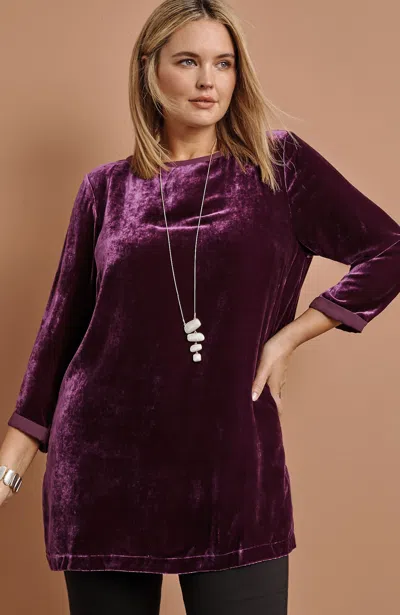 Jjill J.jill Rayon Silk Velvet Boat-neck Tunic In Aubergine