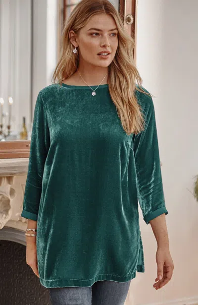 Jjill J.jill Rayon Silk Velvet Boat-neck Tunic In Viridian