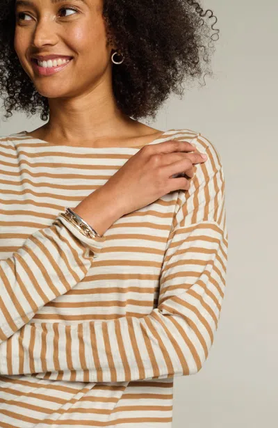 Jjill J.jill Relaxed Boat-neck Tee In Cream,toffee