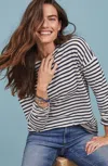 Jjill J.jill Relaxed Boat-neck Tee In Oatmeal Heather,navy Blue