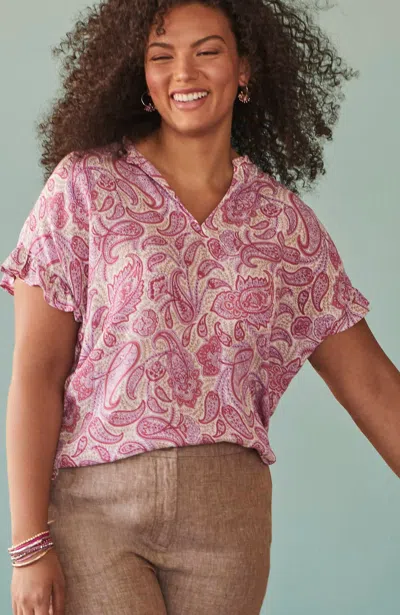 Jjill J.jill Relaxed Ruffle Top In Cream Paisley Woodcut