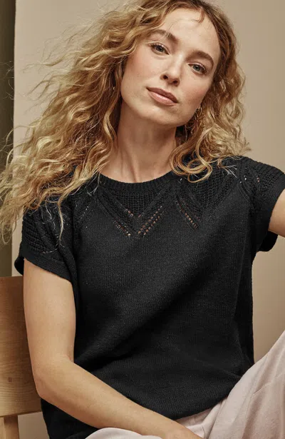 Jjill J.jill Rib-stitched Short-sleeve Sweater In Black