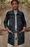 Jjill J.jill Ribbed-collar Plaid Sweater-jacket In Dark Blue Heather Multi